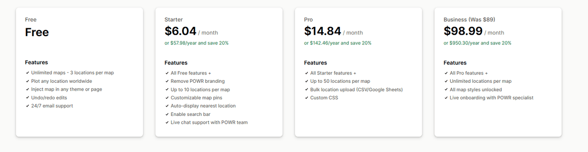 POWR: Store Locator Map Pricing