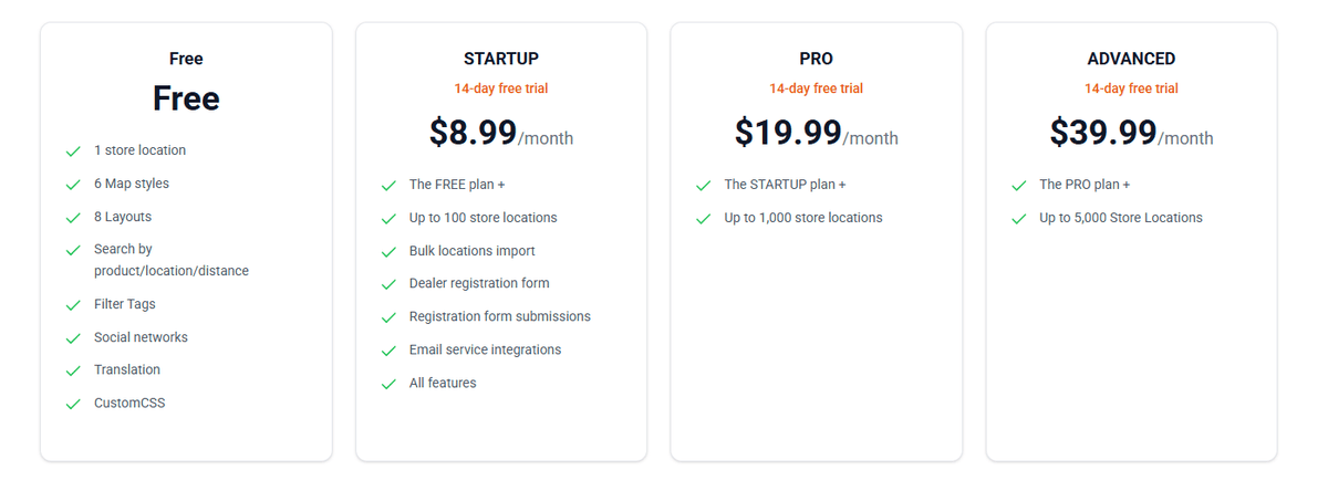 Storeify Store Locator Pricing