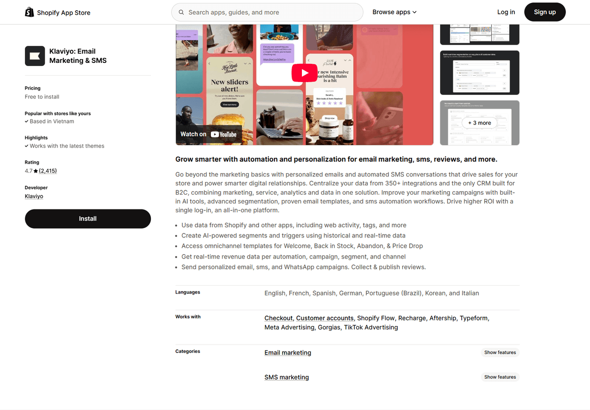 Detail Klaviyo Email Marketing Sms