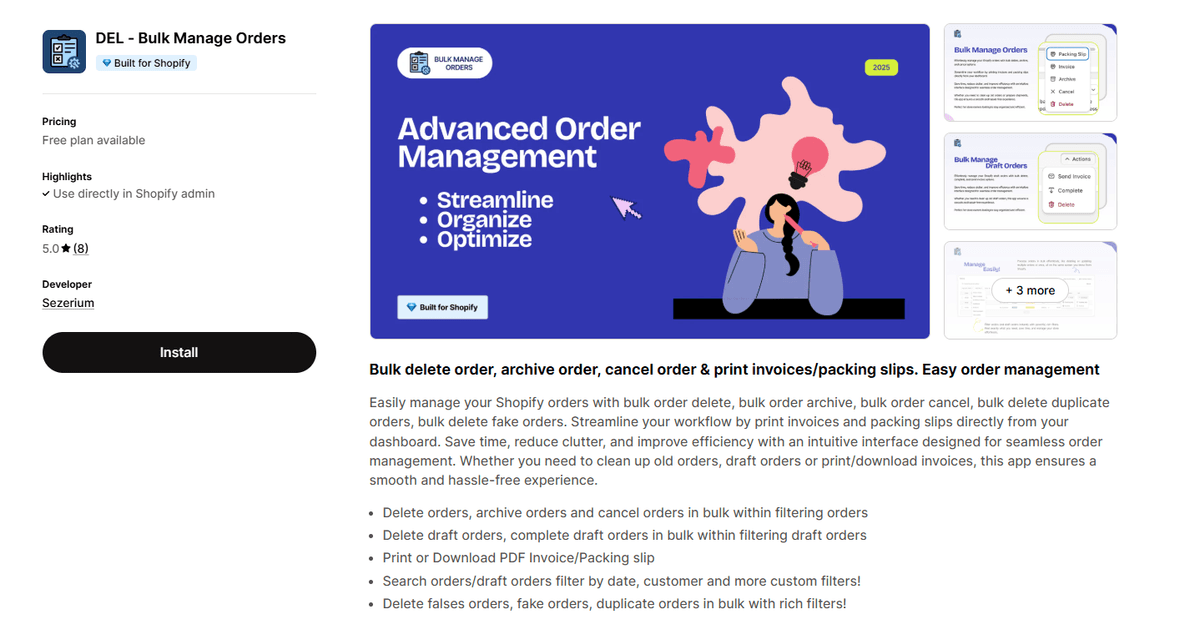 DEL ‑ Bulk Manage Orders