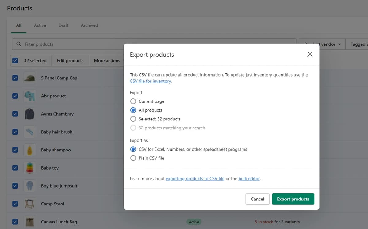 Import product details to Shopify