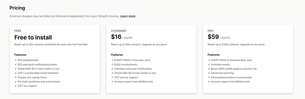 Omnisend Pricing