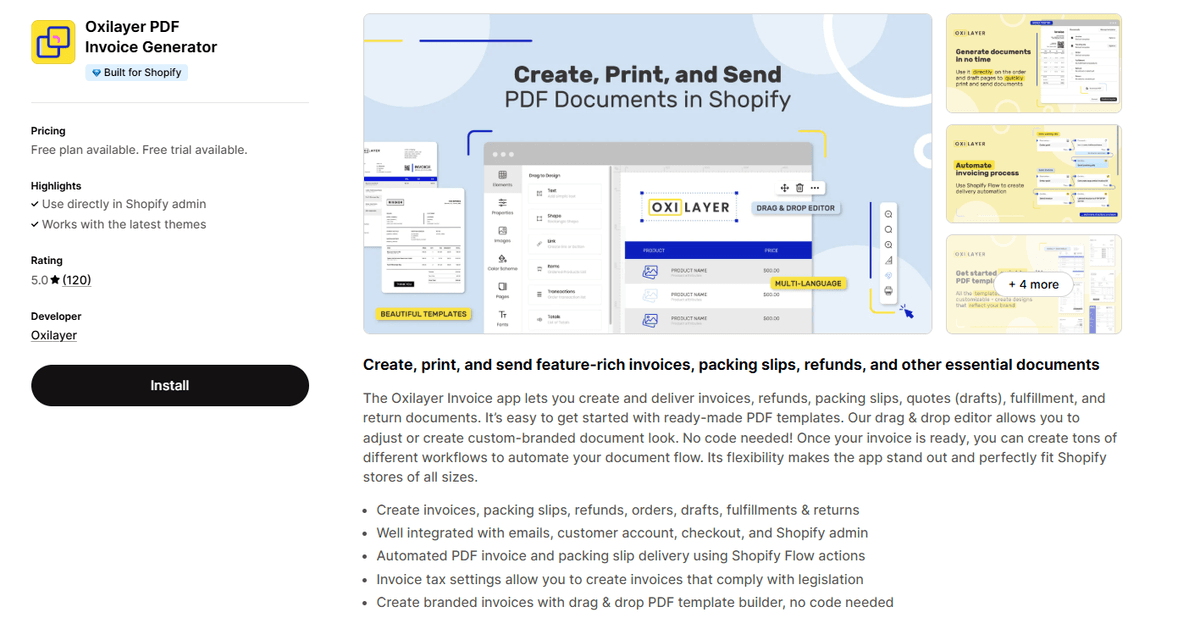 Oxilayer PDF Invoice Generator