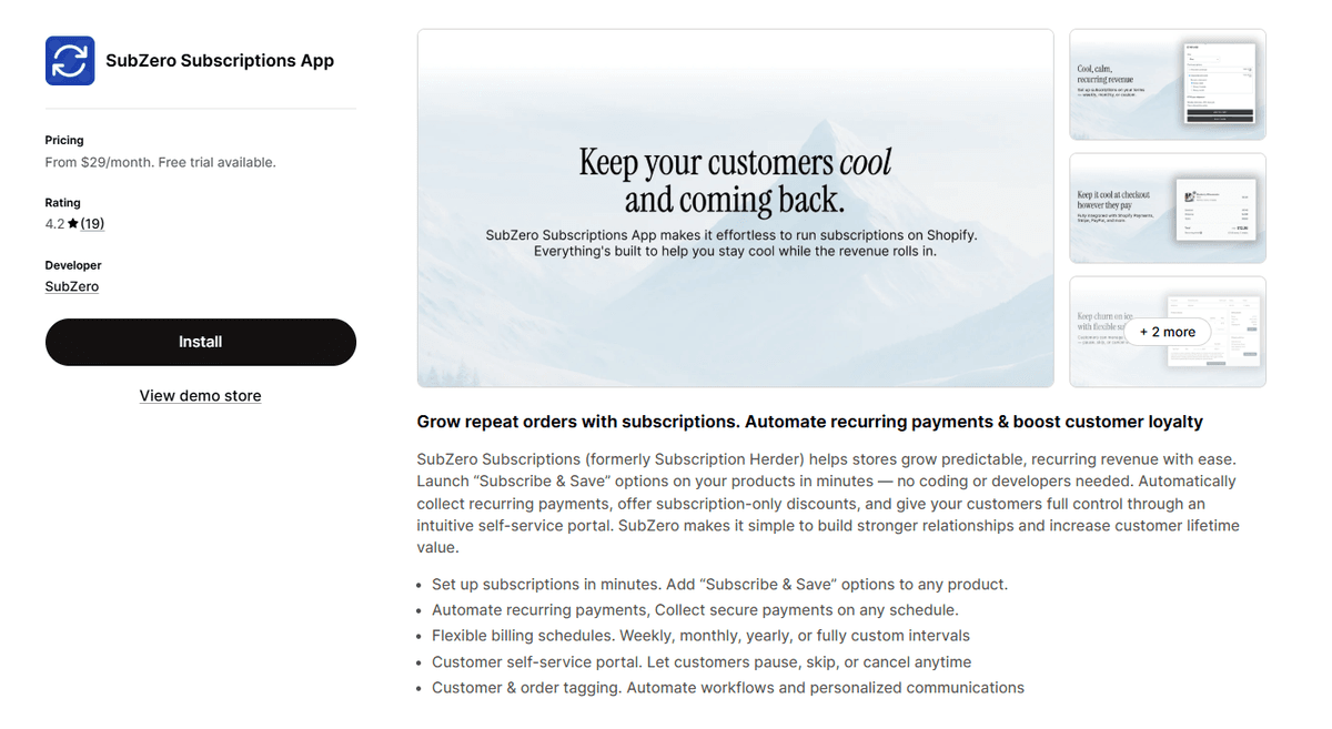 Sub Zero Subscriptions App