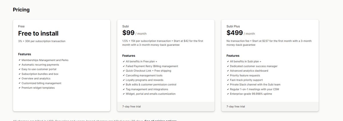 Subi Subscriptions Pricing