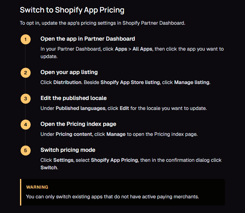 Switchto Shopify app pricing from Heymantle