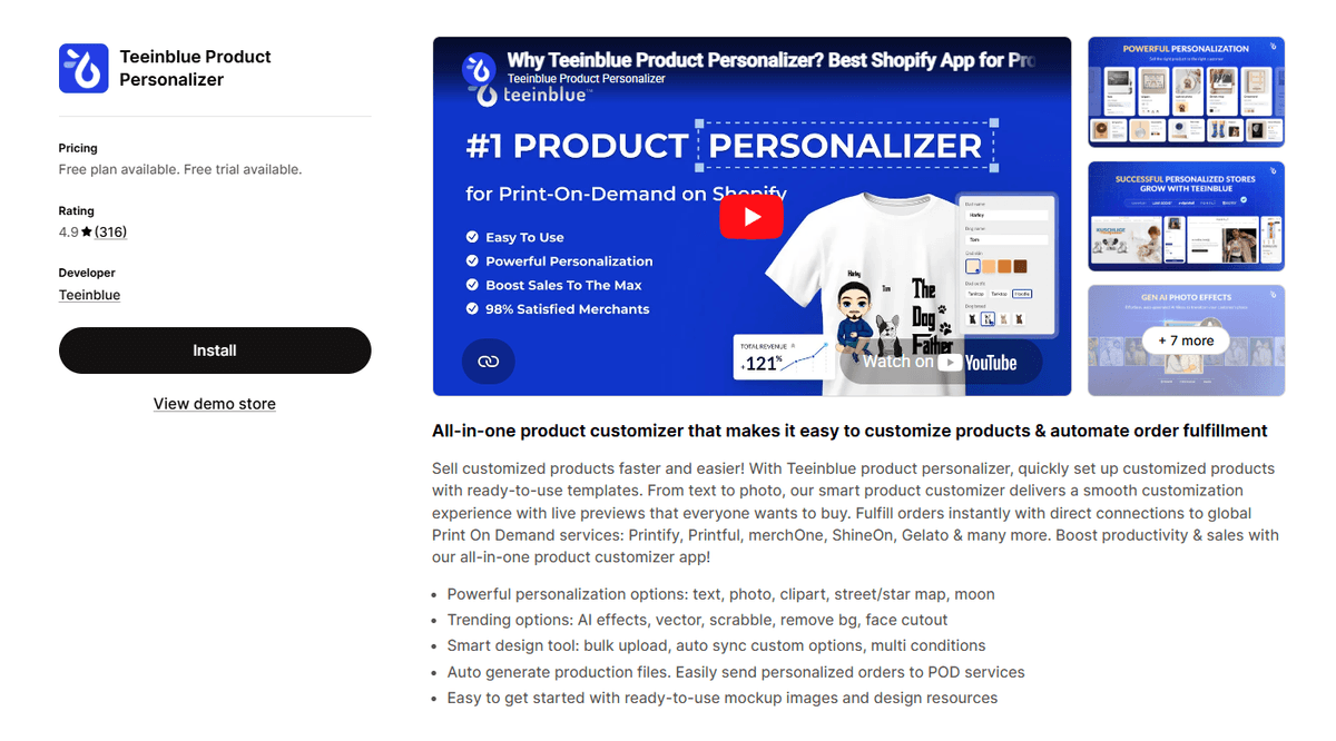 Teeinblue Product Personalizer