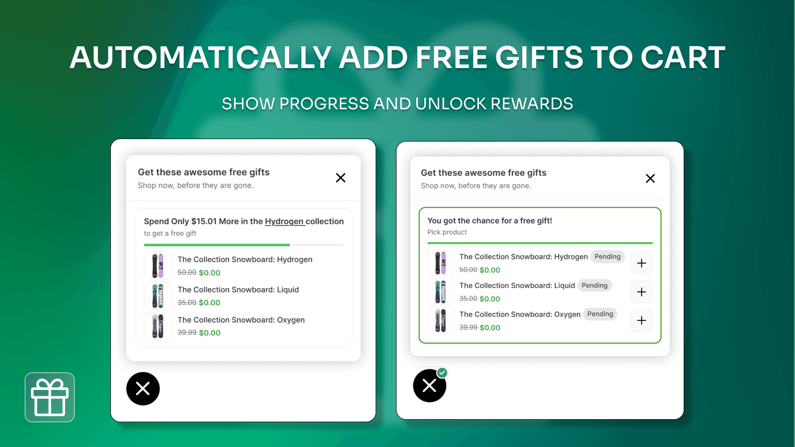 Auto add free gift with progress bar widget in cart