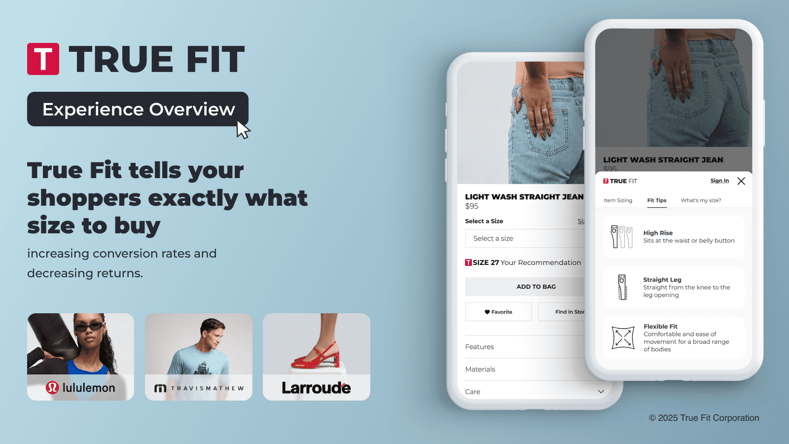UI images showing the size and fit recommendation solution