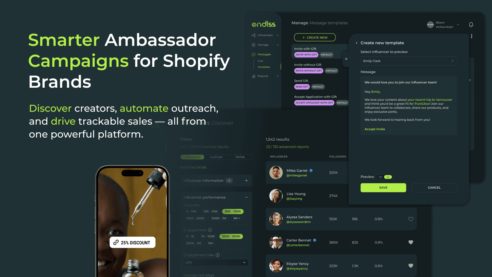 Ambassador program dashboard — manage your roster, sales and rew