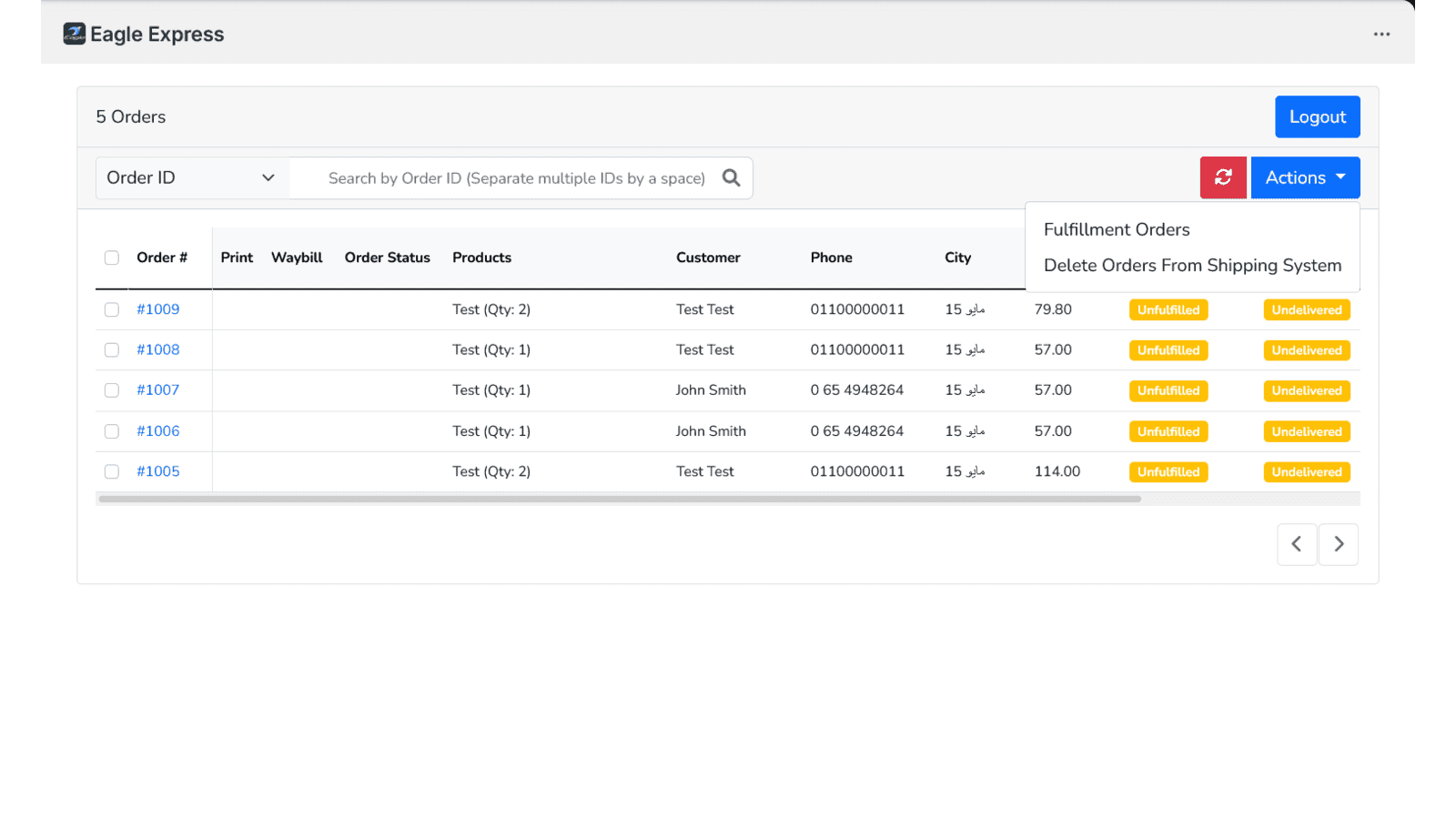 Select multiple orders to fulfill orders for delivery.