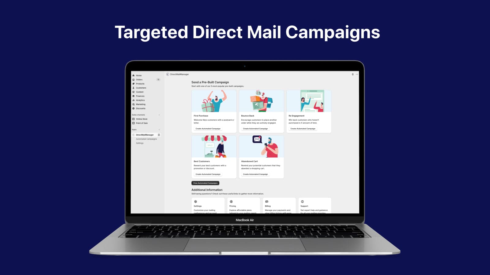 Homepage of Direct Mail Manager