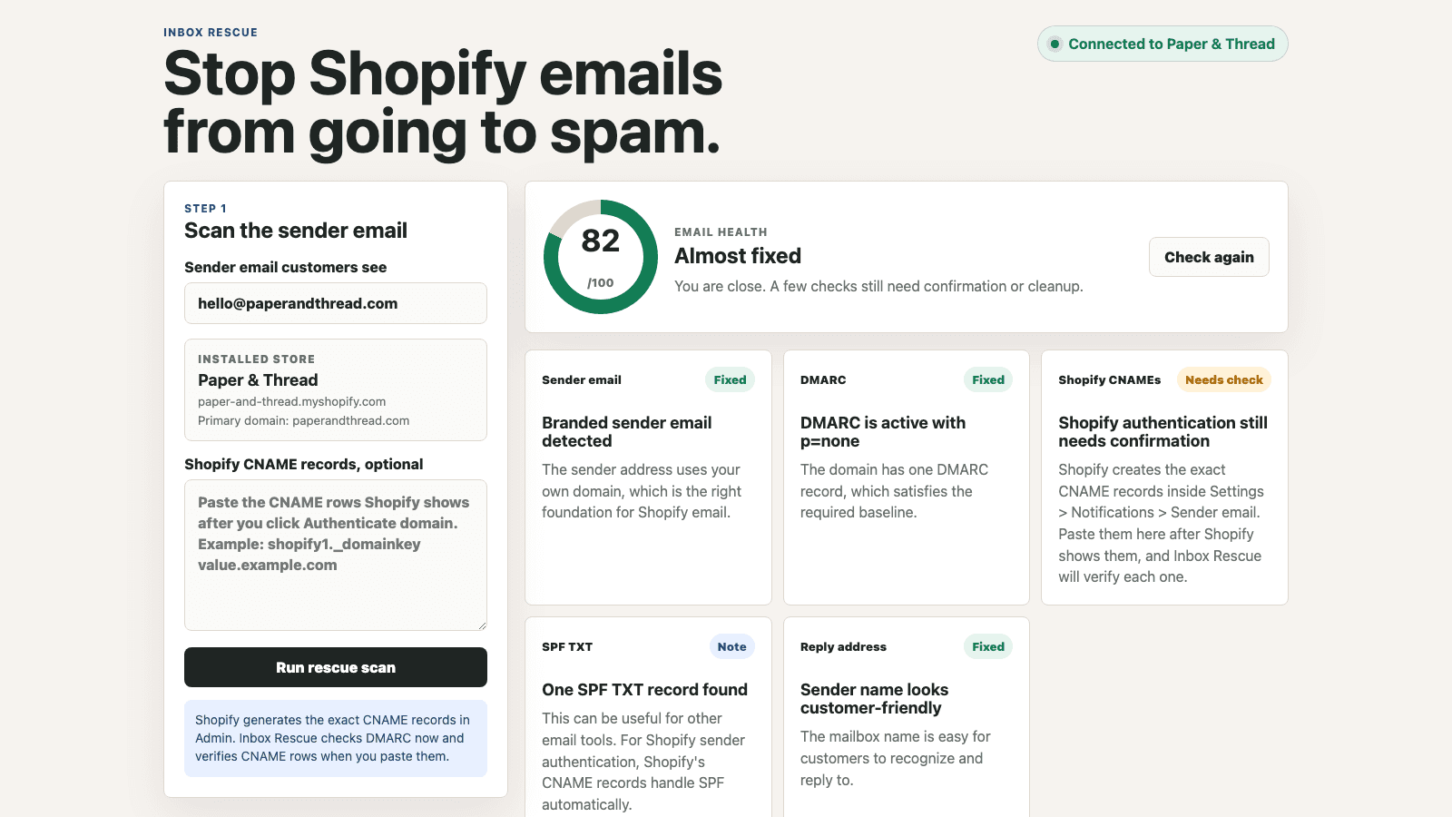 Inbox Rescue email health dashboard
