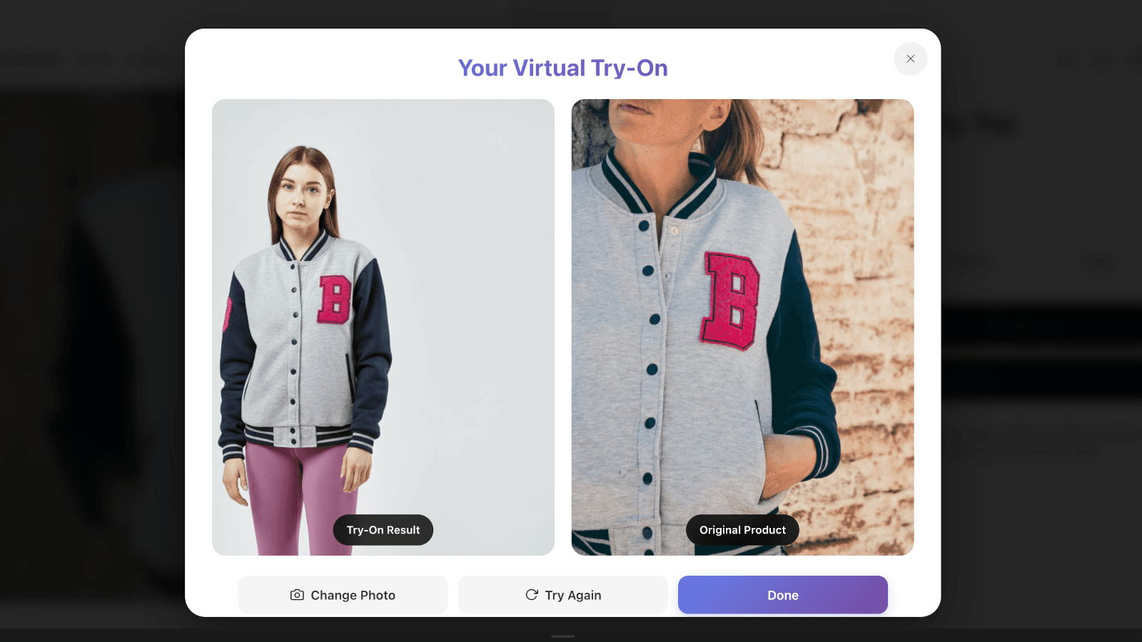 Customers view side-by-side images of virtual try on