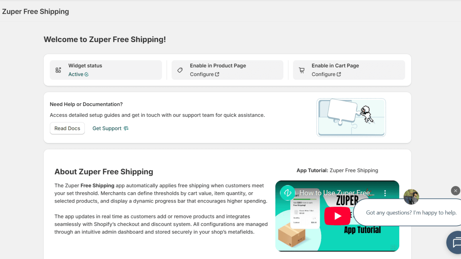 Zuper Free shipping bar - App Dashboard