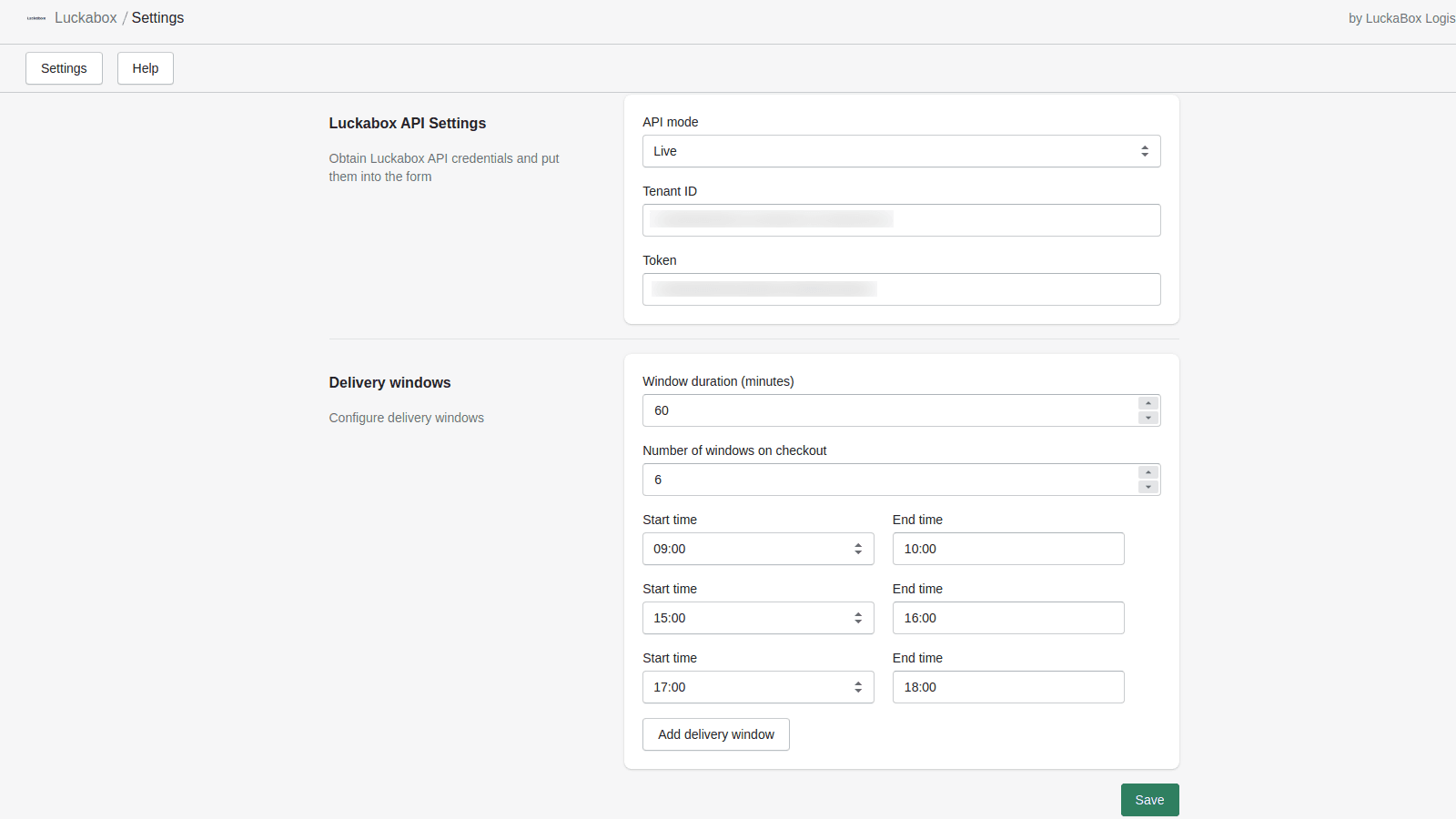 Connect your Luckabox rates and set your delivery windows