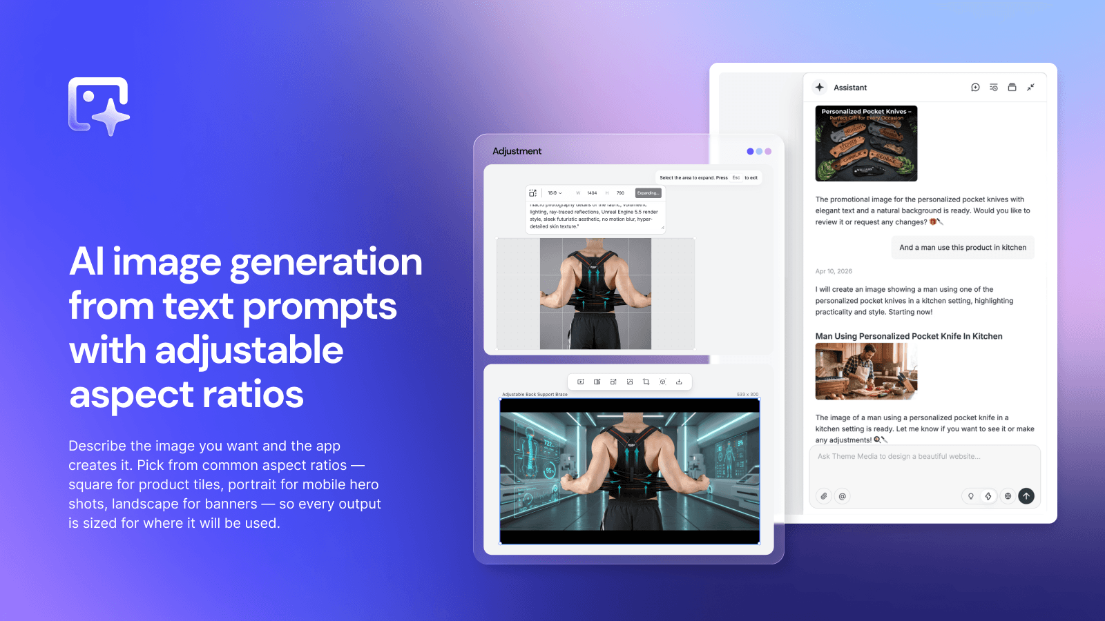 AI image generation from text prompts with adjustable aspect