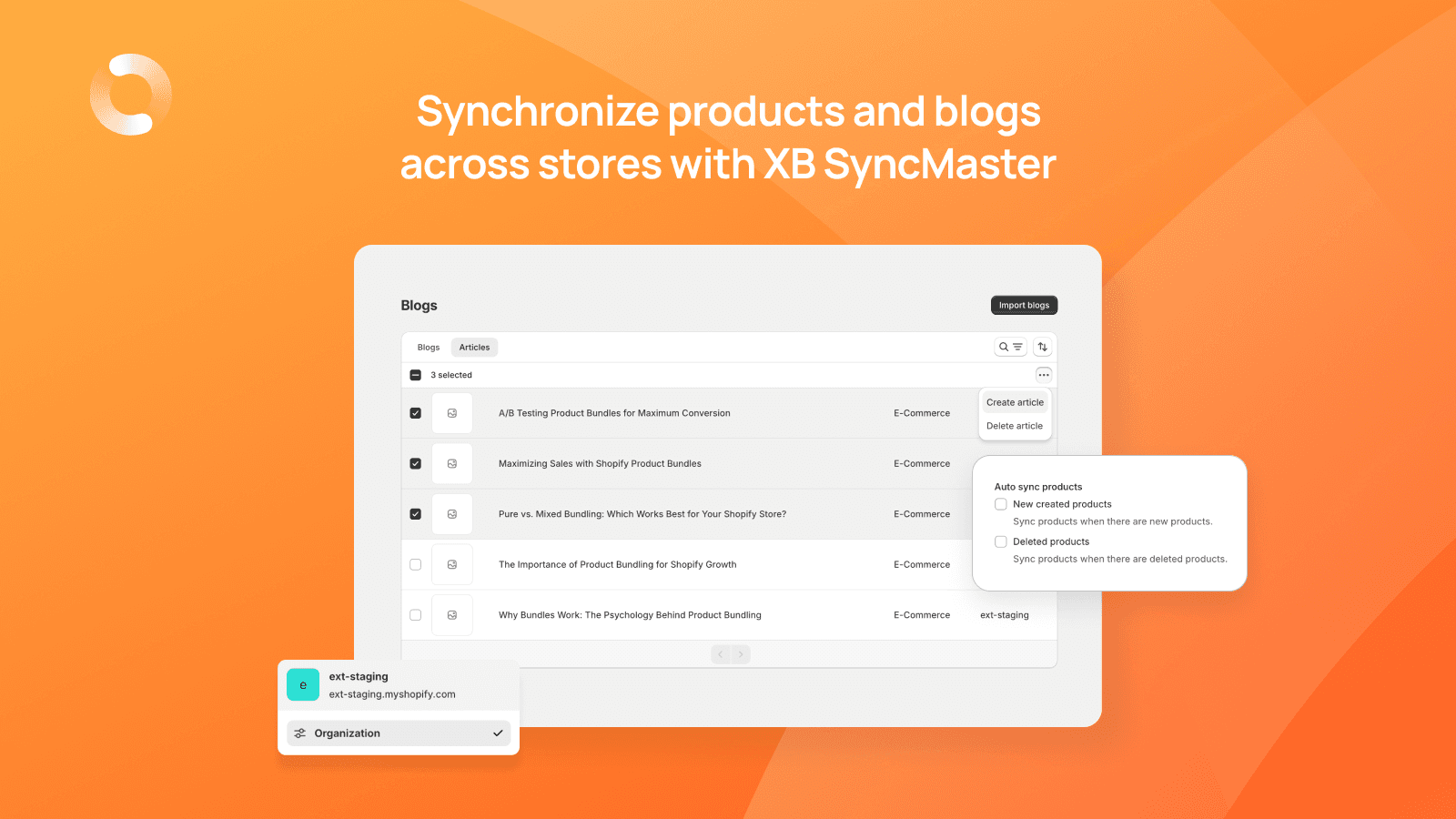 Synchronize products and blogs across stores