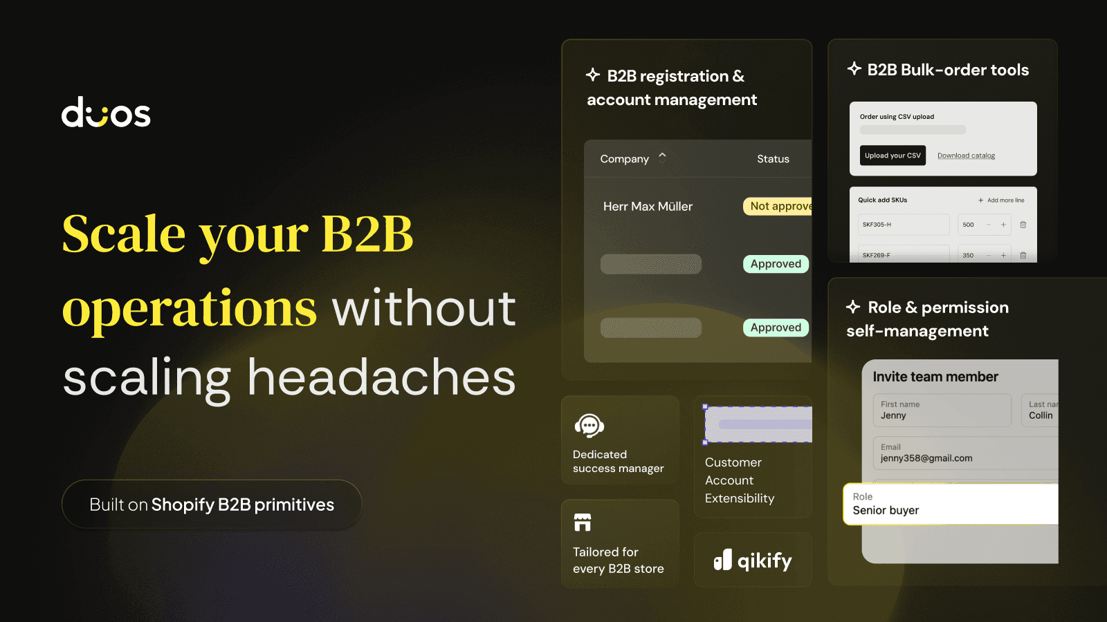 Duos b2b company management and quick order, manage quotes