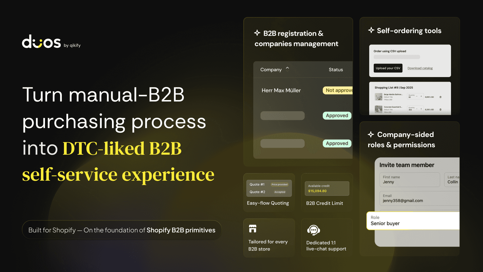 Duos b2b company management and quick order, manage quotes