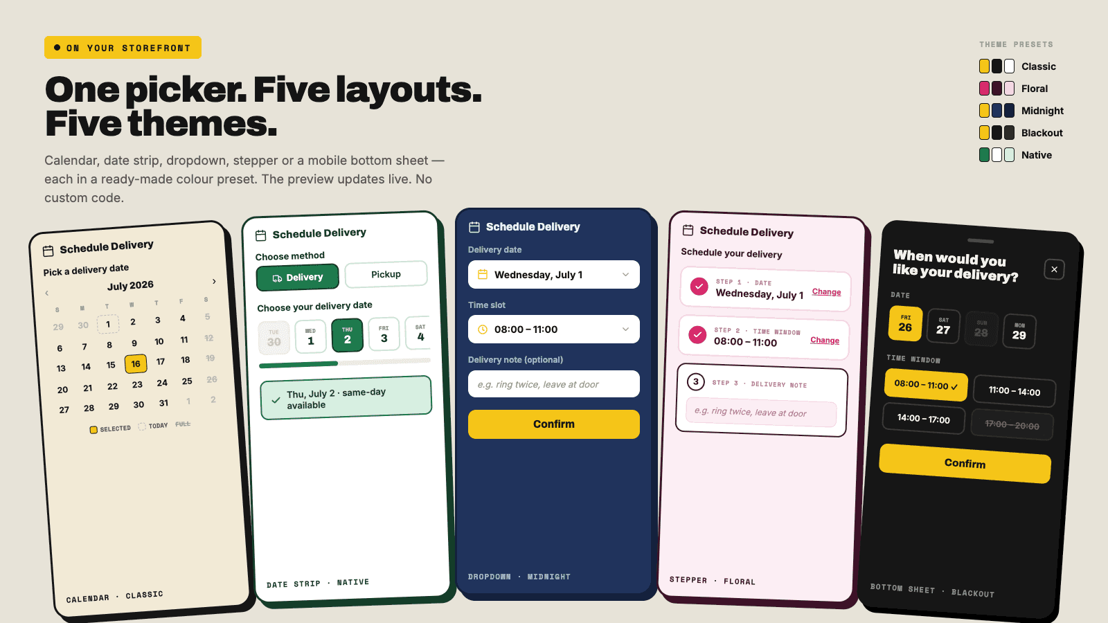 Local Delivery Premium Date Picker Storefront