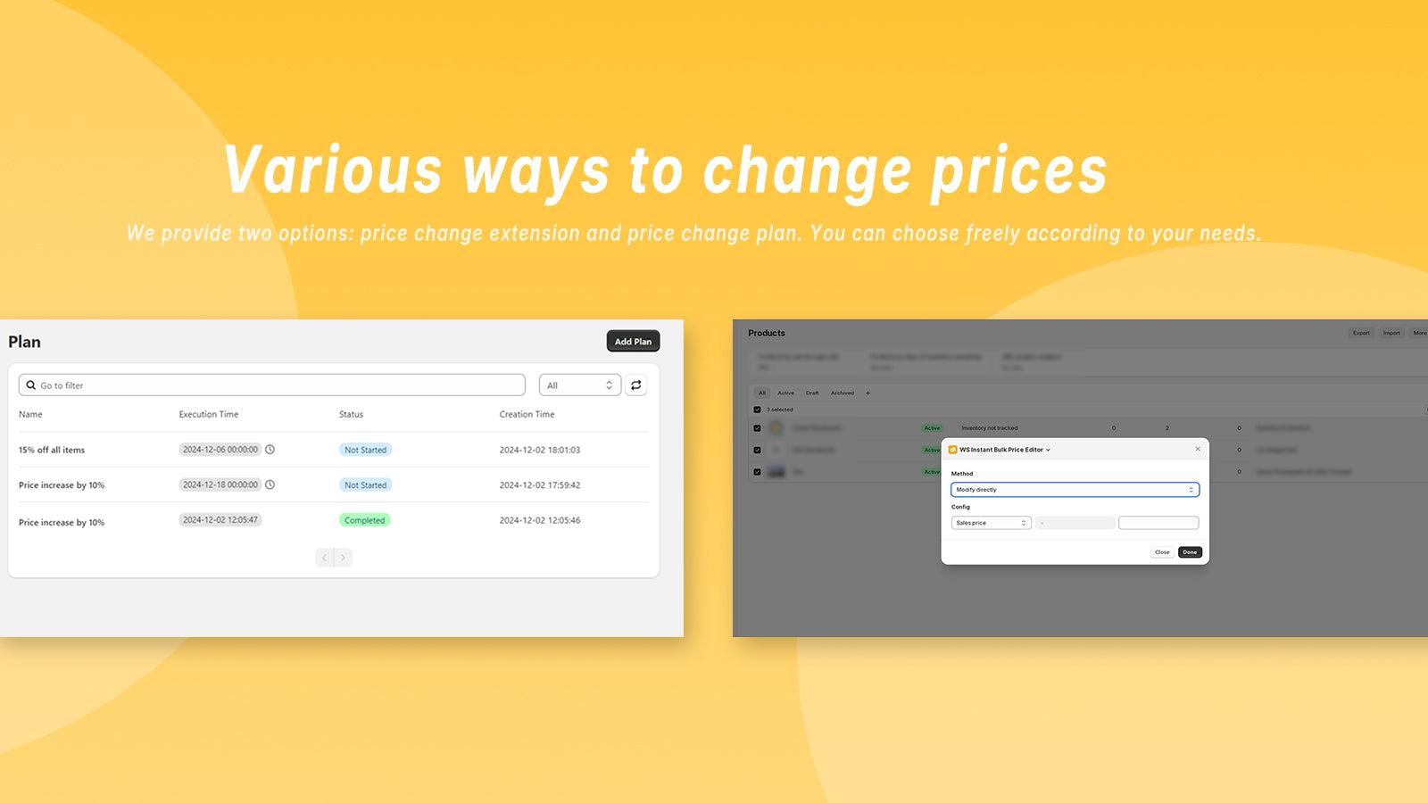 use simple formula like +,-,*/ to change price,cost price