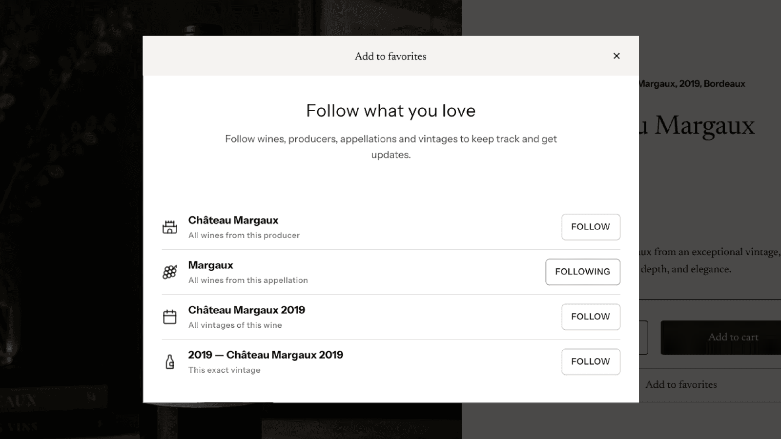 Customers following wines, producers, and vintages