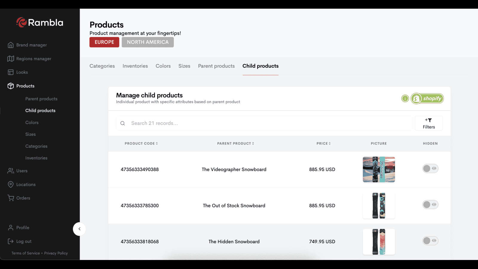 Products page