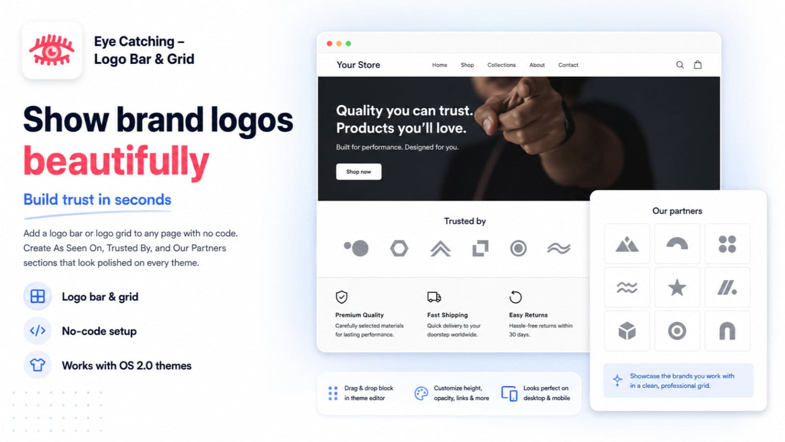 Show brand logos beautifully with a logo bar or grid