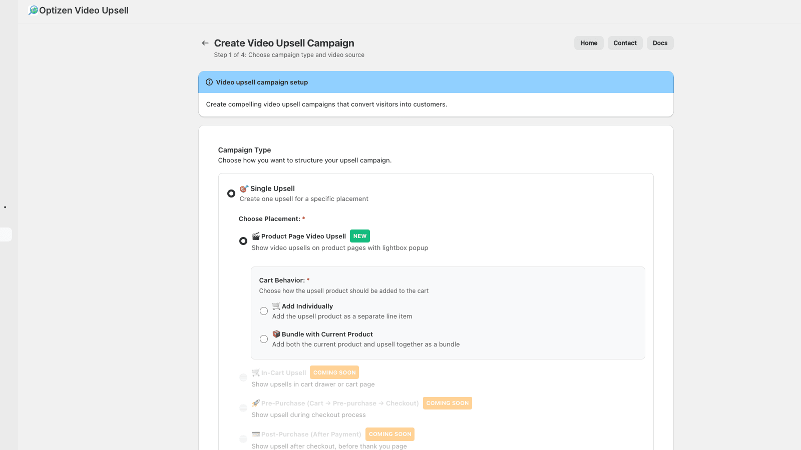video upsell campaign setup