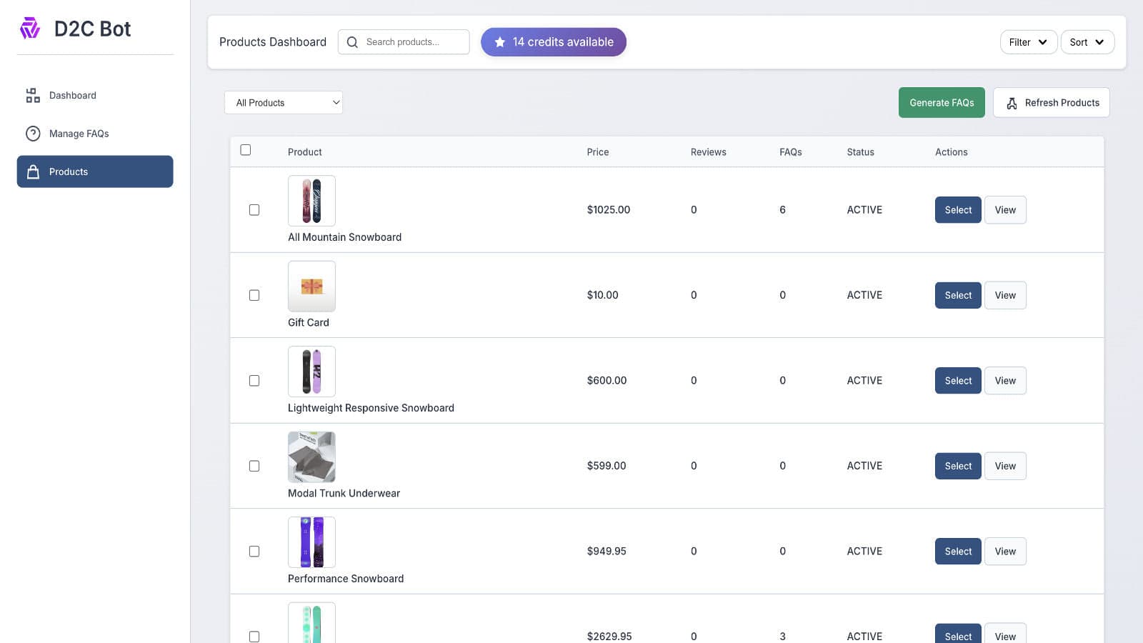 All your products to decide whose FAQ to generate
