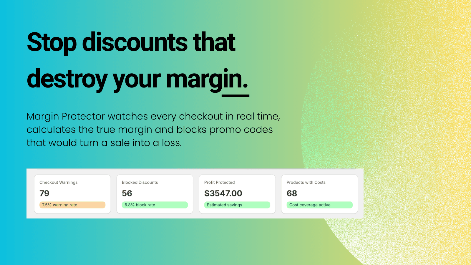 Dashboard showing profit protected, total blocked checkouts