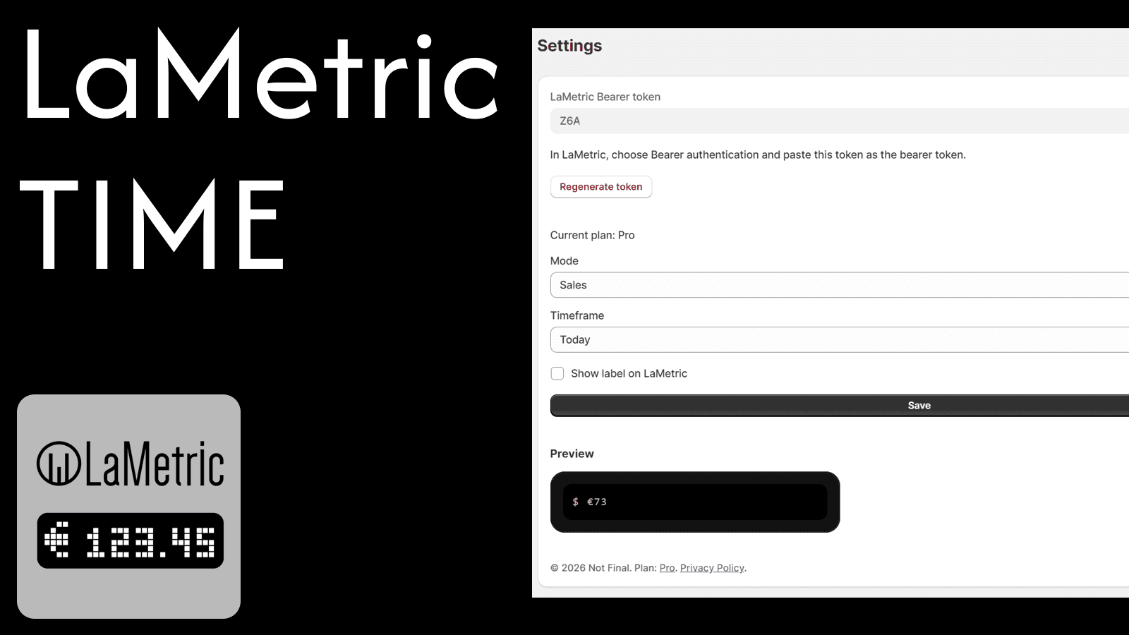 Whole settings page showing token, config and preview.