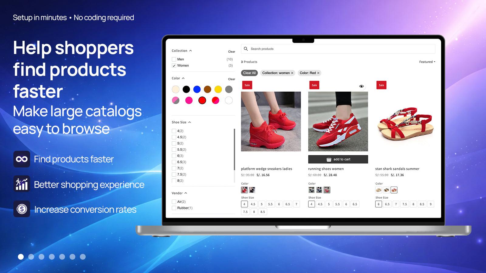 Smart collection filters and product search interface