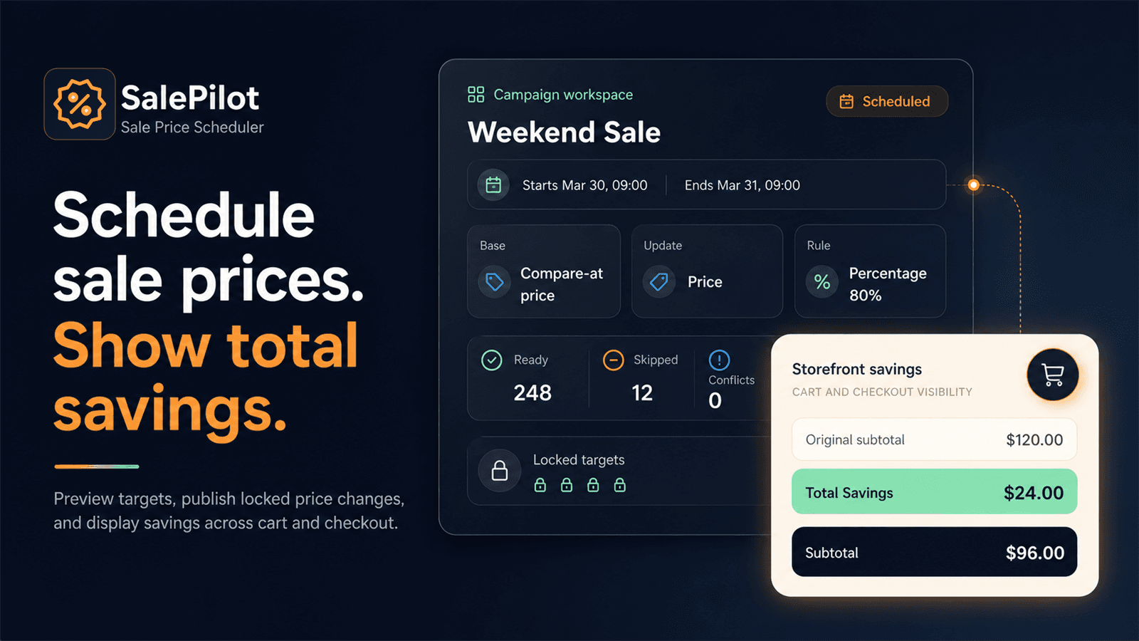 Schedule sales. Show savings.