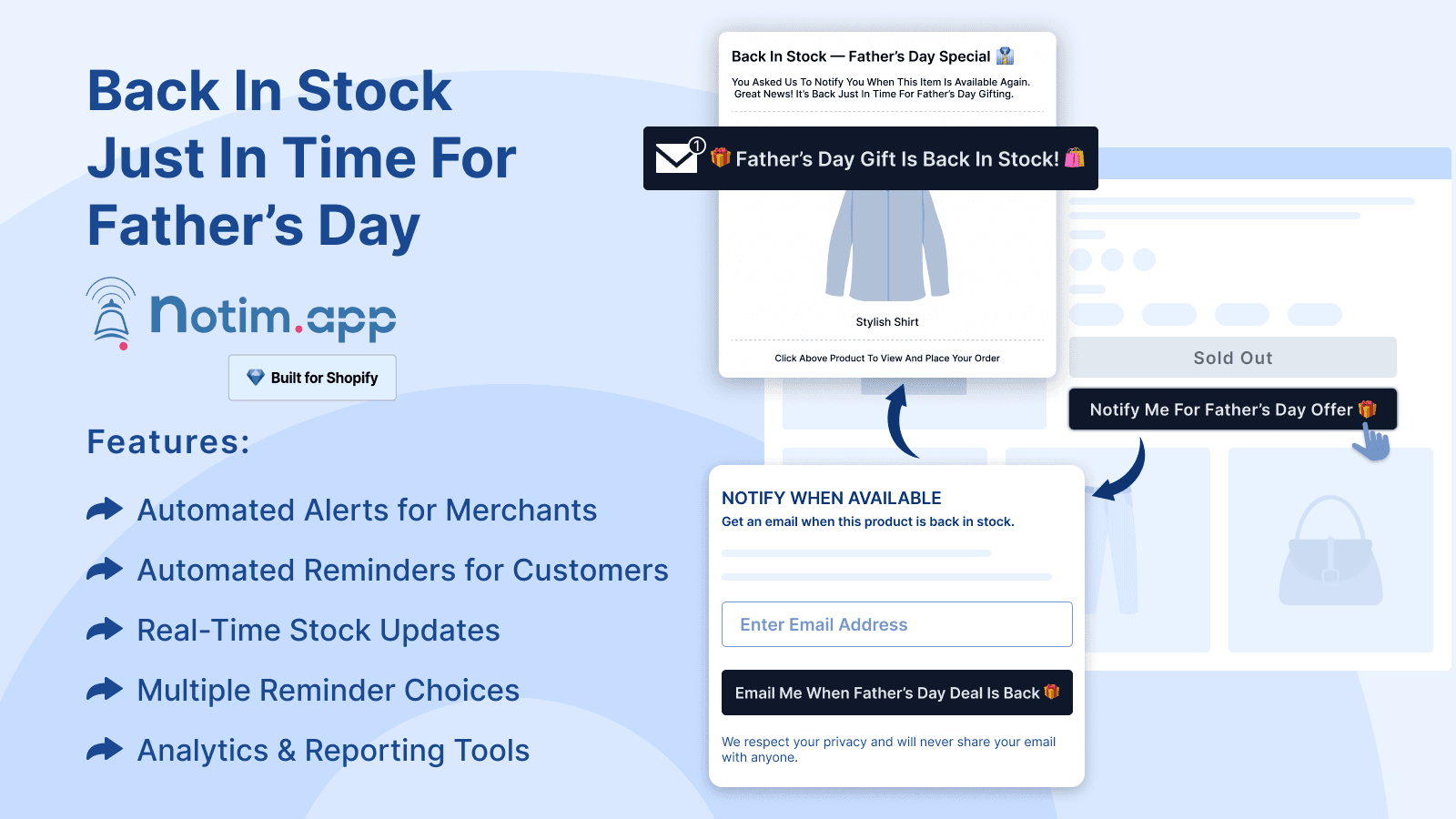 Back in Stock alerts and Out of Stock alerts - Notim