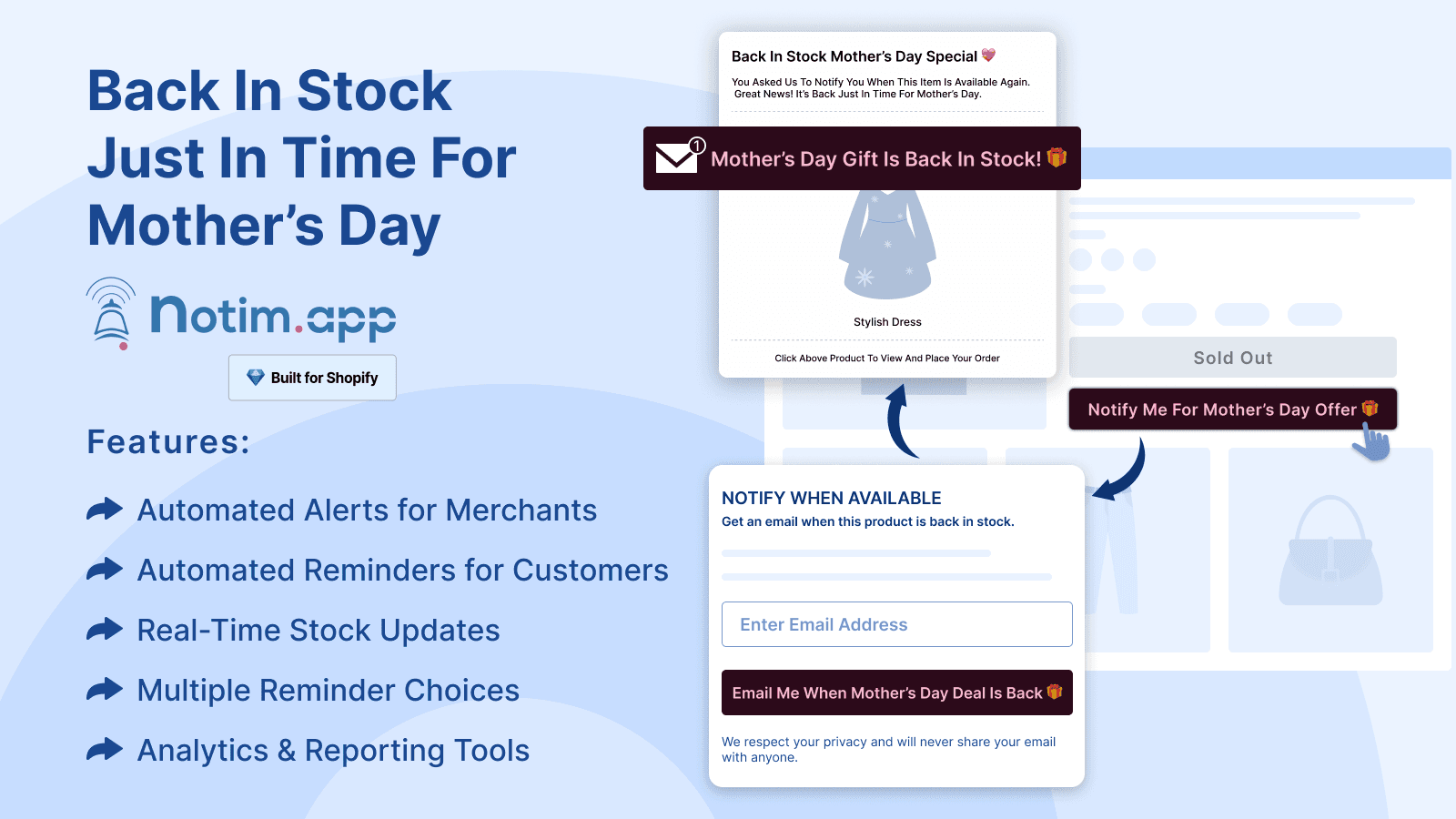 Back in Stock alerts and Out of Stock alerts - Notim