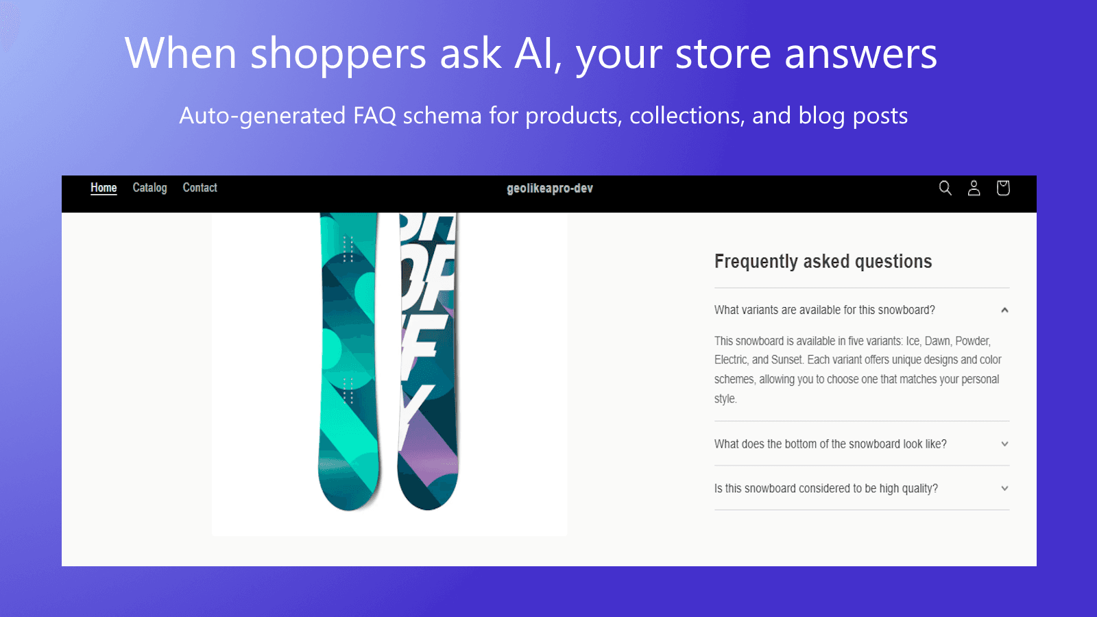 Shopify product page with an expanded FAQ accordion