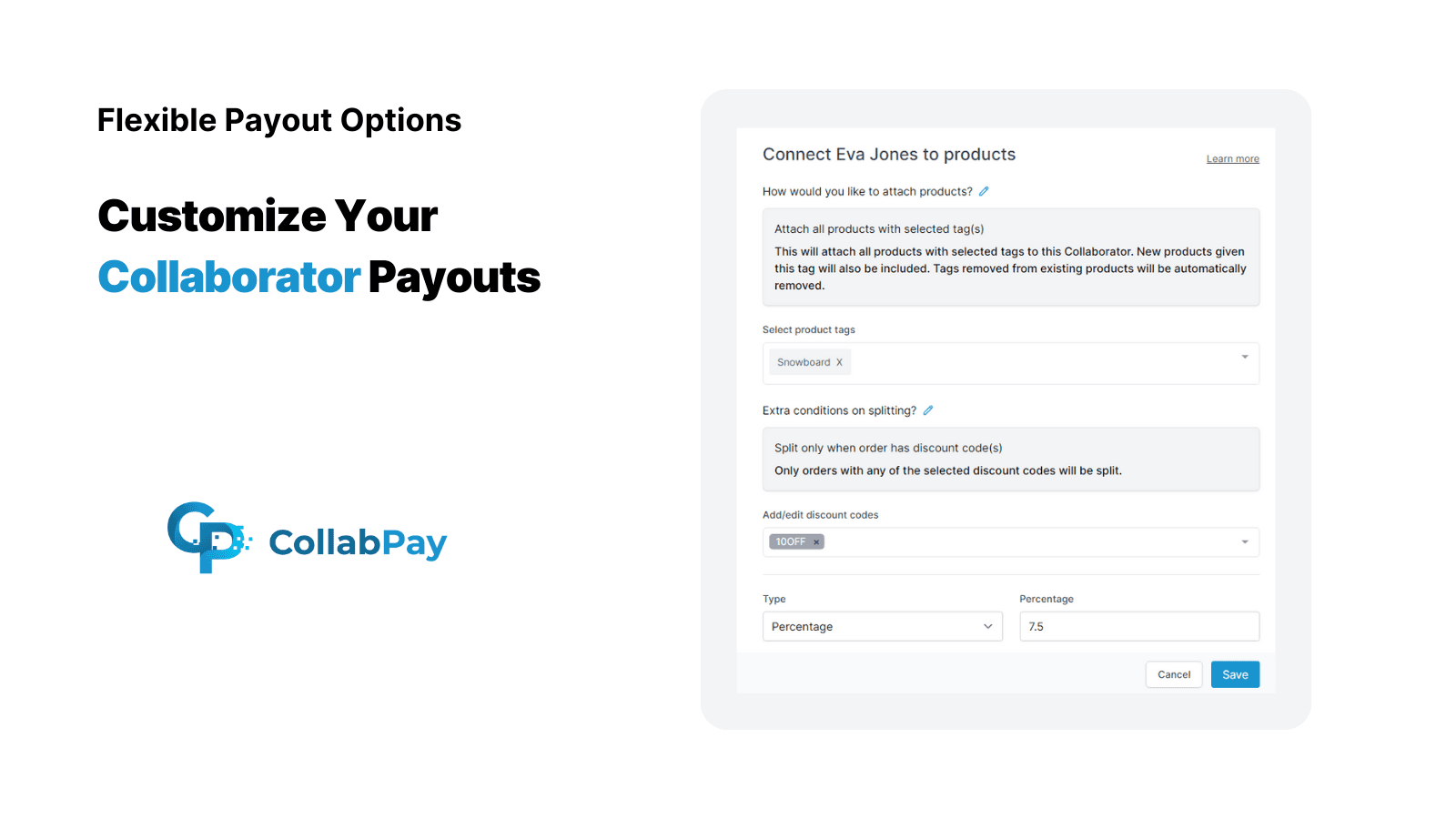 Flexible payout options | CollabPay Shopify app