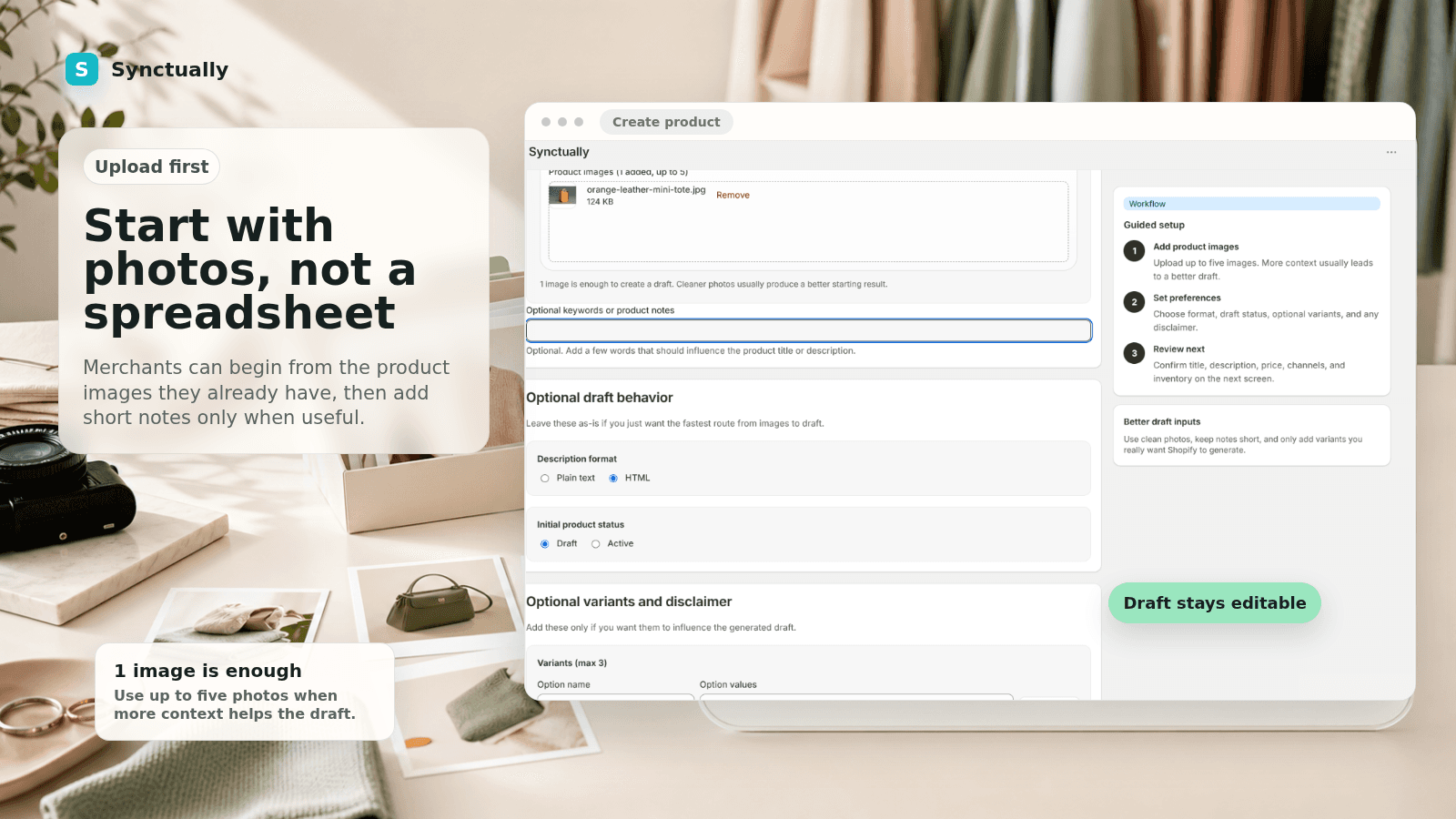 Upload photos to start a product listing