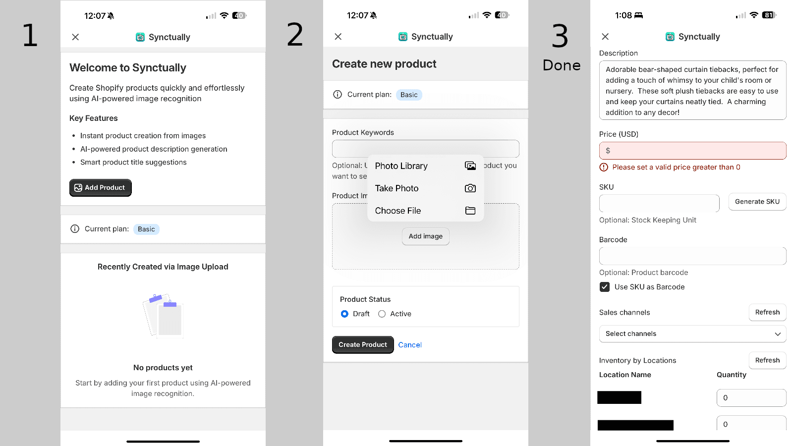 Finishes in 3 steps: homepage, add image, edit details if needed