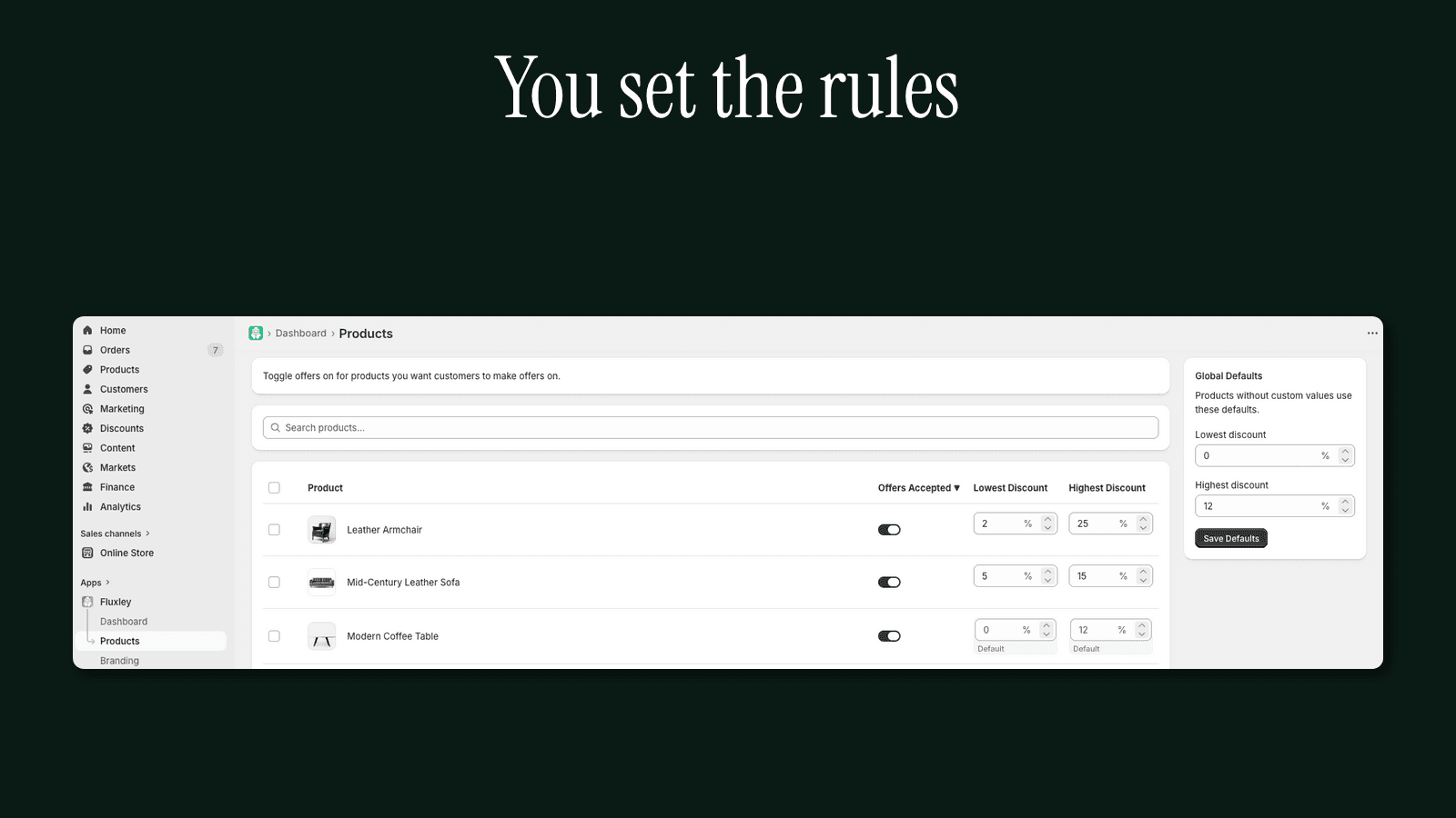 Screenshot of the Fluxly product dashboard.
