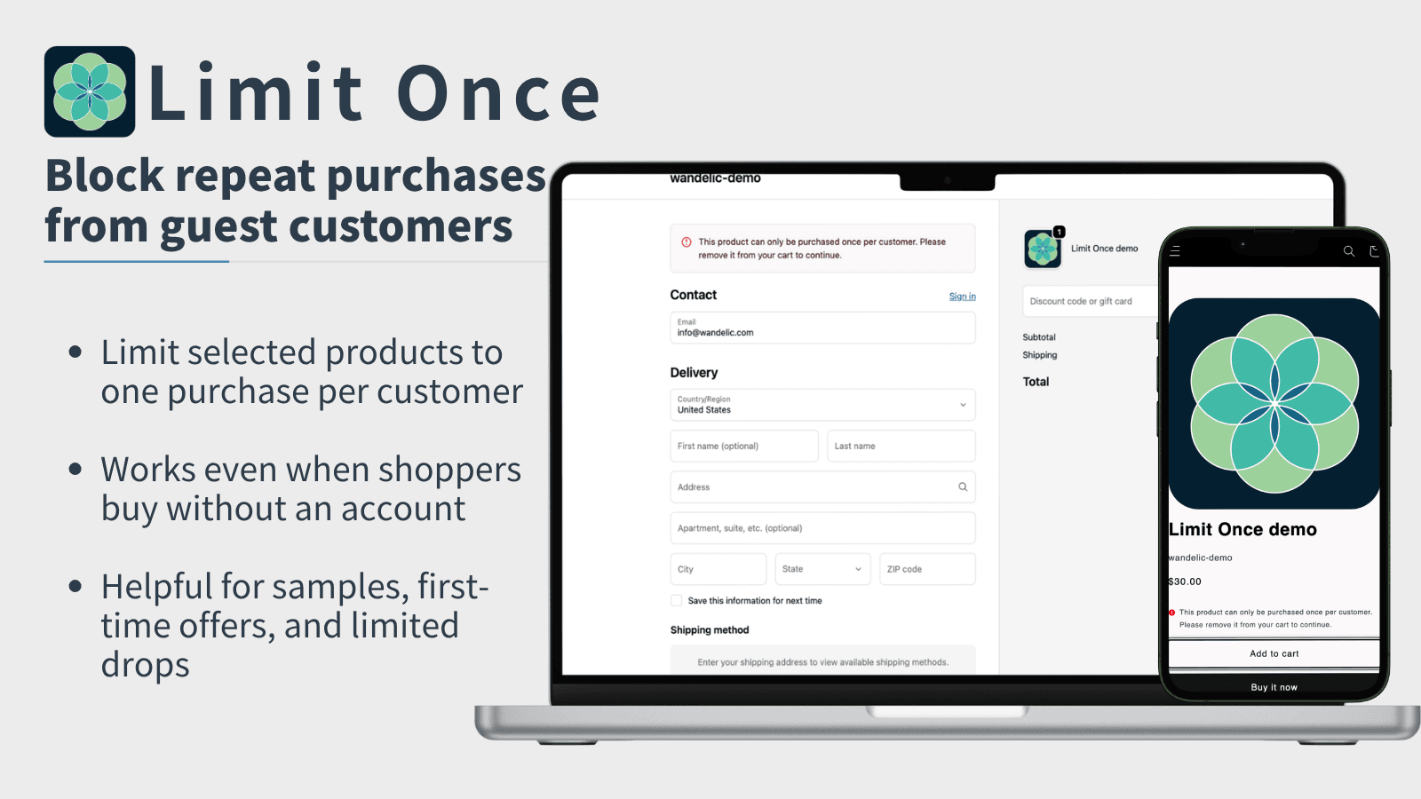 One-time purchase limit app