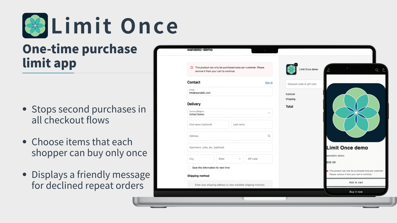 One-time purchase limit app