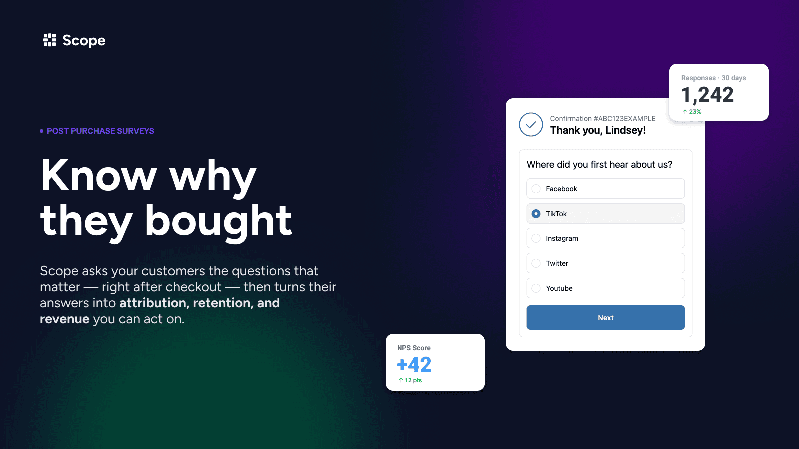 Scope - post purchase surveys for thank you & order status page