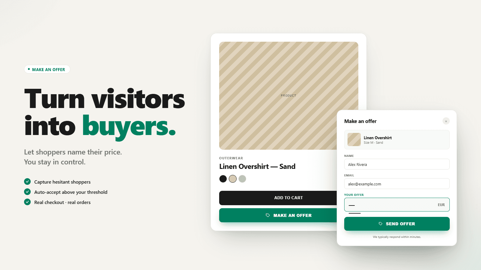 Shoppers can name their own price by adding a 'Make an Offer'