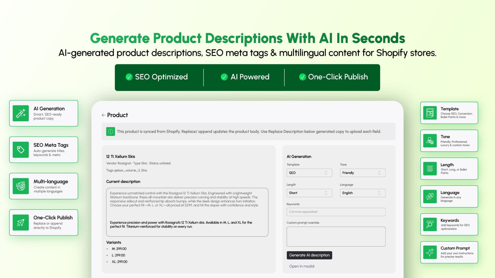 SEO descriptions, meta tags & AI content generator