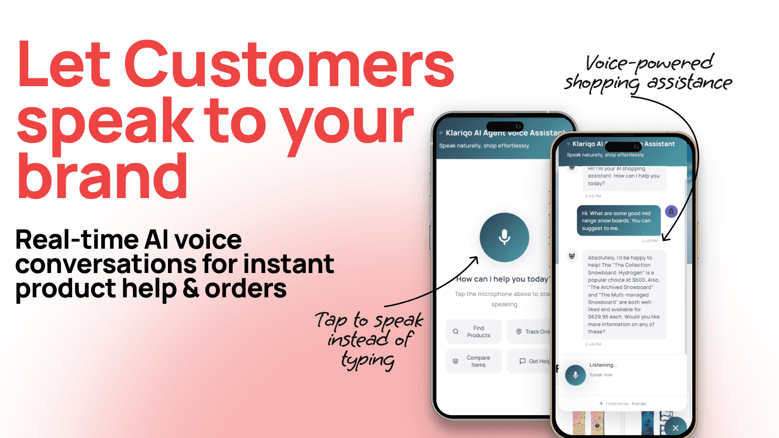 Voice AI widget on mobile showing real-time conversations