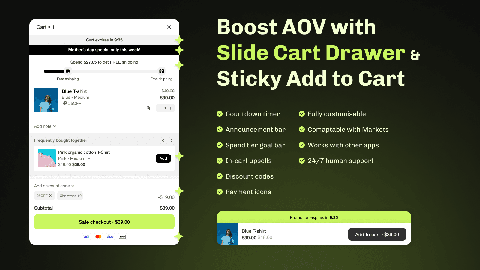 Boos AOV & conversions with Slide cart drawer sticky add yo cart