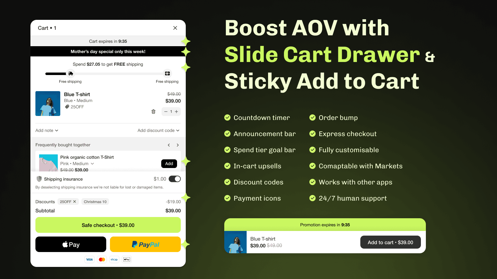 Boos AOV & conversions with Slide cart drawer sticky add yo cart